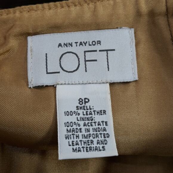 Ann Taylor LOFT Brown‎ Leather Suede Skirt Size 8P Embroidery & Eyelet Accents - Picture 7 of 7